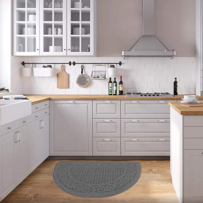 VANZAVANZU Kitchen Rugs, 31"x19" Kitchen Mats, Half Moon Round Kitchen Rugs Carpet, Specialized in Ultra Anti Skid Absorbent and Machine Washable for Kitchen Doorway Floors Accessories (Gray) - Image 3